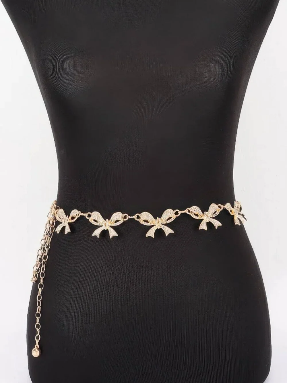 Rhinestone Bow Charm Chain Waist Belt